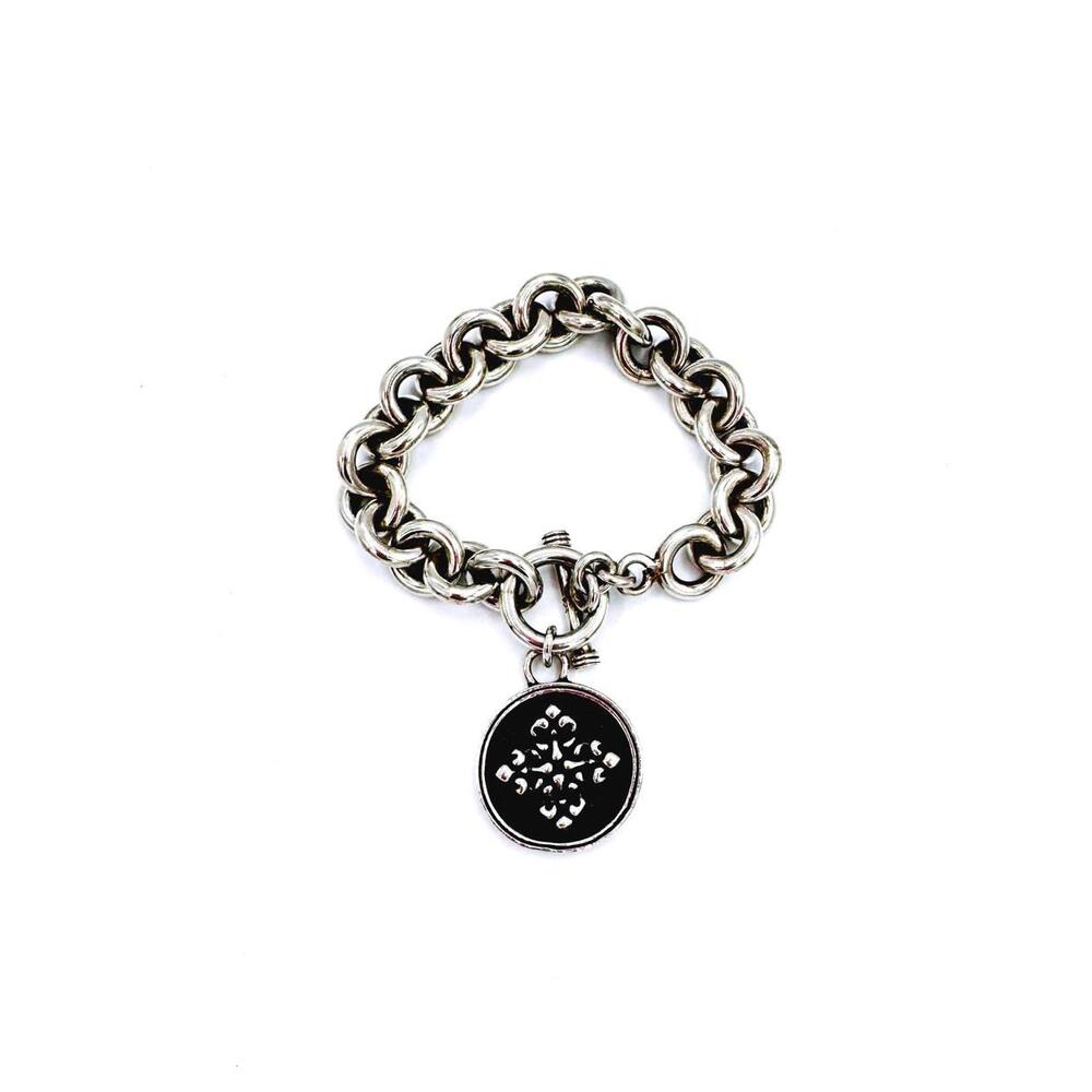 Vintage Claudia Agudelo EXEX Collection 925 Silver Curb Link w/ Medallion Charm